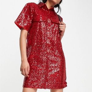 Red sequin mini dress with sleeves! Worn once, great Taylor swift concert outfit